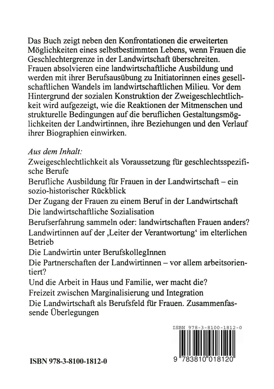 Rückseite: 9783810018120 | Landwirtinnen | Mathilde Schmitt | Taschenbuch | 256 S. | Deutsch