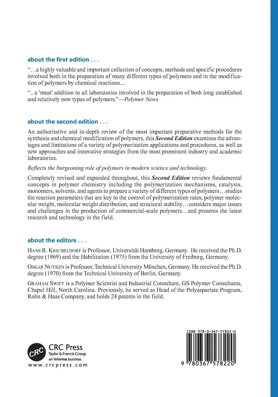 Rückseite: 9780367578220 | Handbook of Polymer Synthesis | Second Edition | Kricheldorf (u. a.)