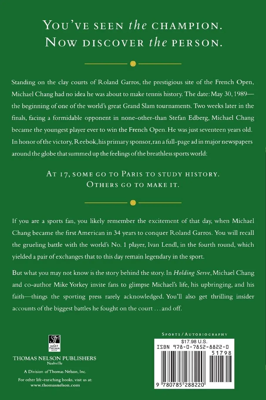 Rückseite: 9780785288220 | Holding Serve | Persevering on and Off the Court | Michael Chang