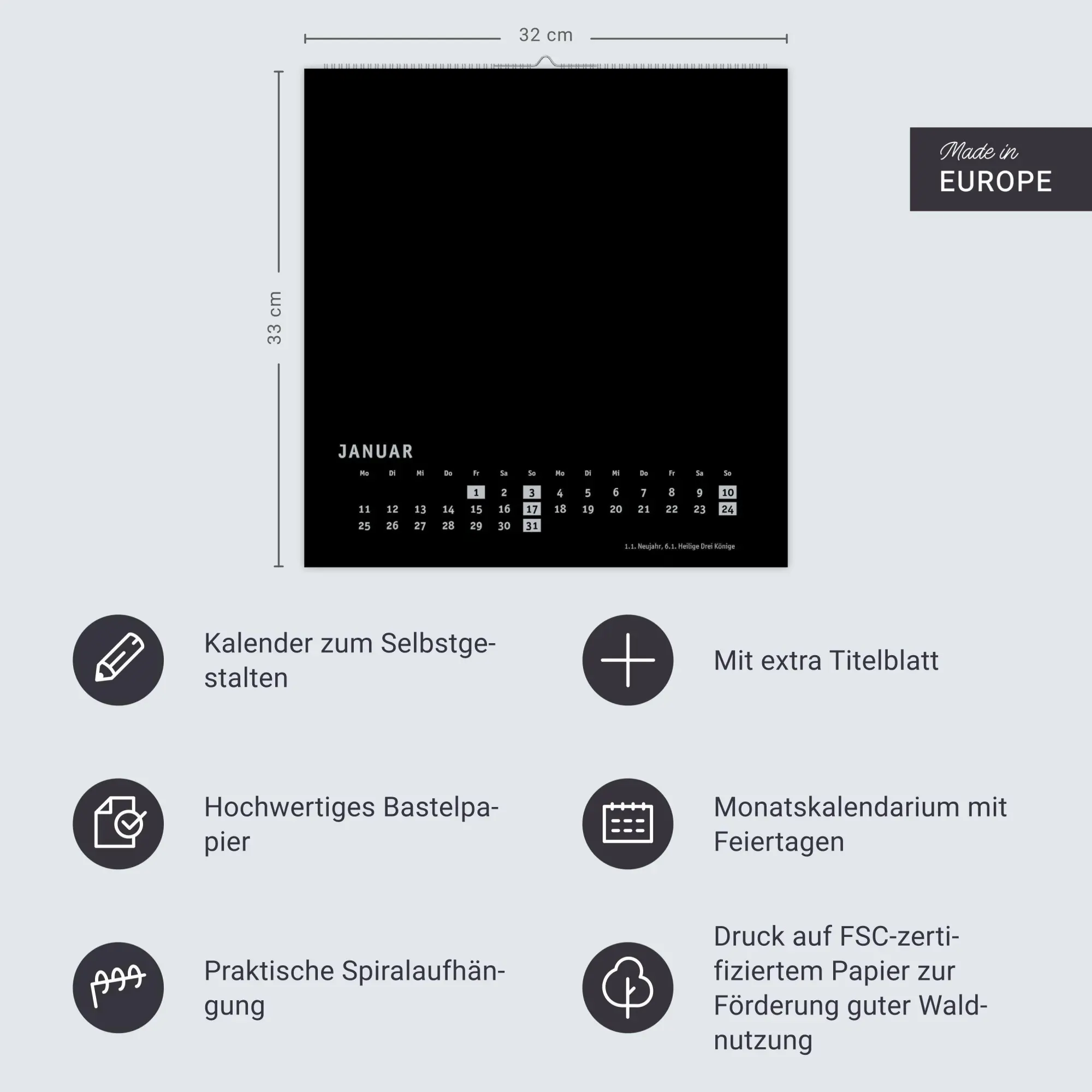 Bild: 9783756418220 | Premium-Bastelkalender schwarz groß 2027 | Kalender | Spiralbindung