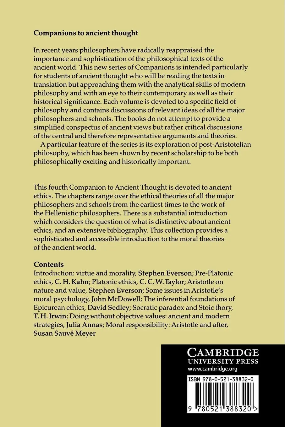 Rückseite: 9780521388320 | Ethics | Stephen Everson | Taschenbuch | Englisch | 2010