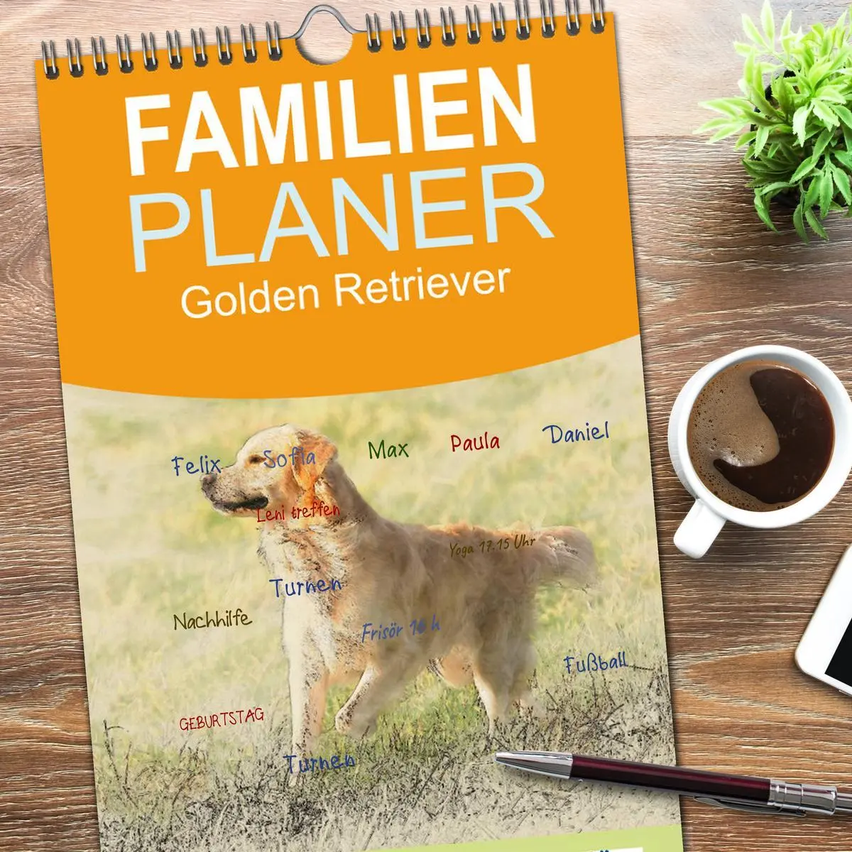 Bild: 9783516518320 | Familienplaner 2026 - Golden Retriever mit 5 Spalten (Wandkalender,...