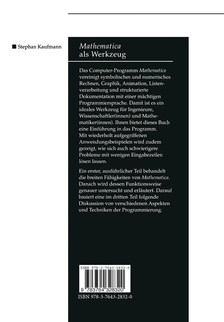 Rückseite: 9783764328320 | Mathematica als Werkzeug Eine Einführung mit Anwendungsbeispielen