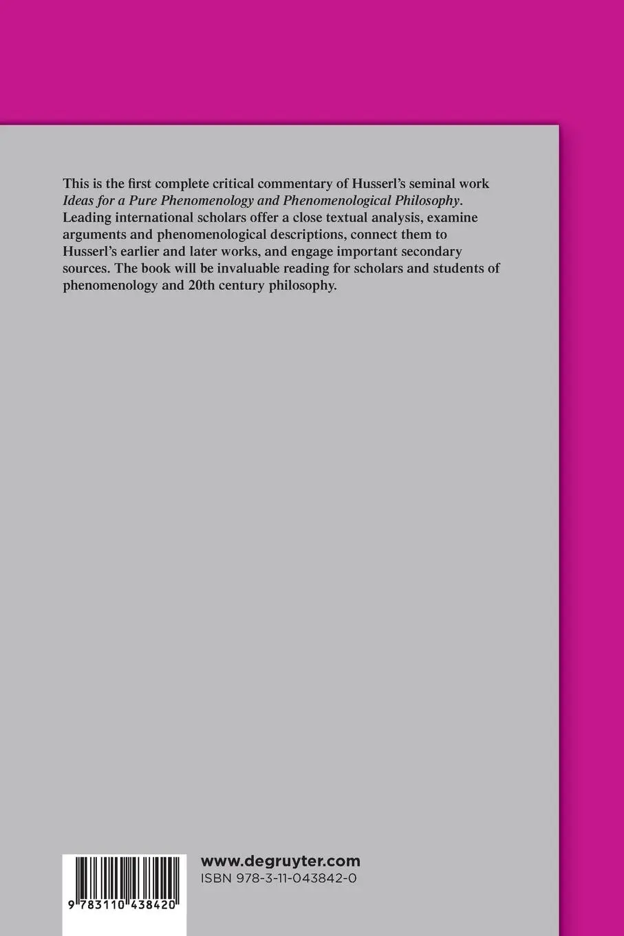 Rückseite: 9783110438420 | Commentary on Husserl's "Ideas I" | Andrea Staiti | Taschenbuch | VIII