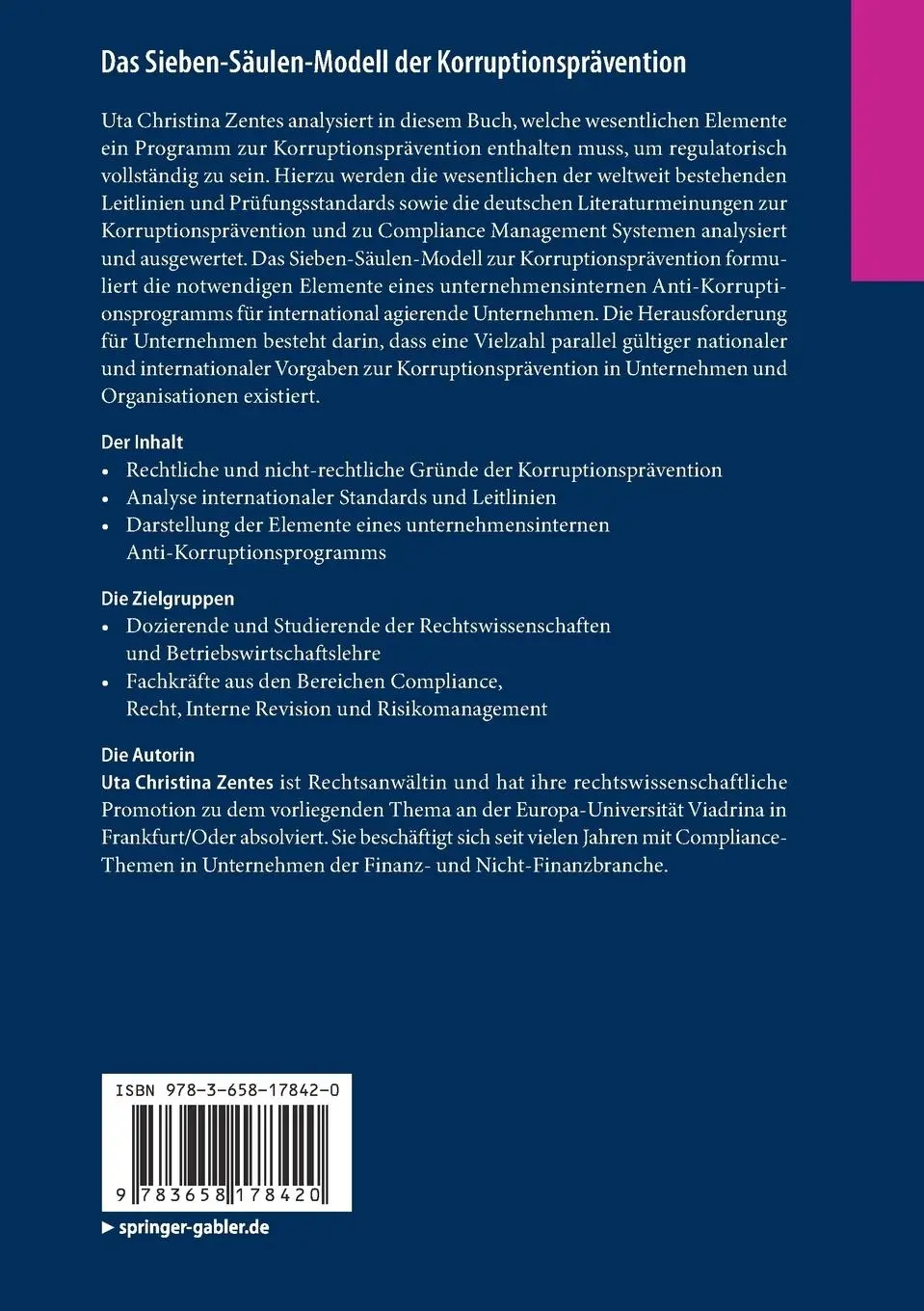 Rückseite: 9783658178420 | Das Sieben-Säulen-Modell der Korruptionsprävention | Zentes | Buch