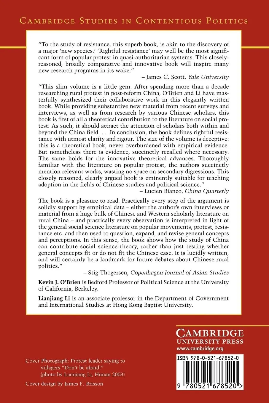 Rückseite: 9780521678520 | Rightful Resistance in Rural China | Kevin J. O'Brien (u. a.) | Buch