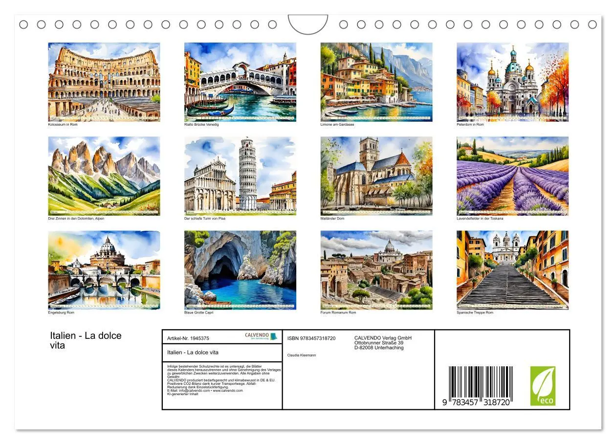 Bild: 9783457318720 | Italien - La dolce vita (Wandkalender 2026 DIN A4 quer), CALVENDO...