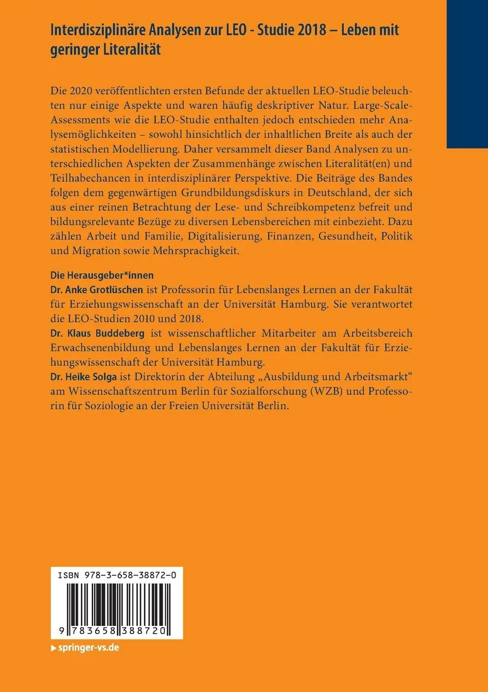 Rückseite: 9783658388720 | Interdisziplinäre Analysen zur LEO - Studie 2018 - Leben mit...