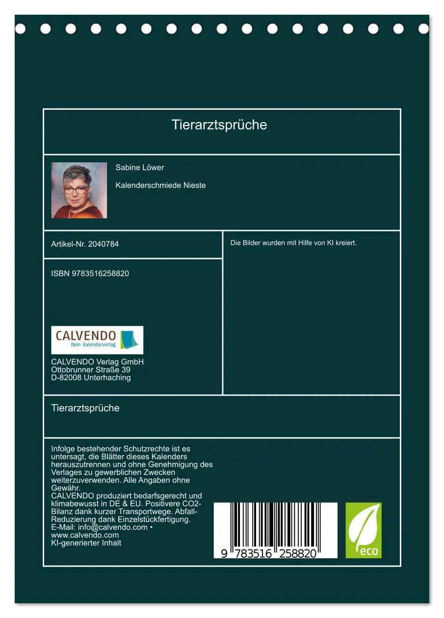 Bild: 9783516258820 | Tierarztsprüche (Tischkalender 2026 DIN A5 hoch), CALVENDO...
