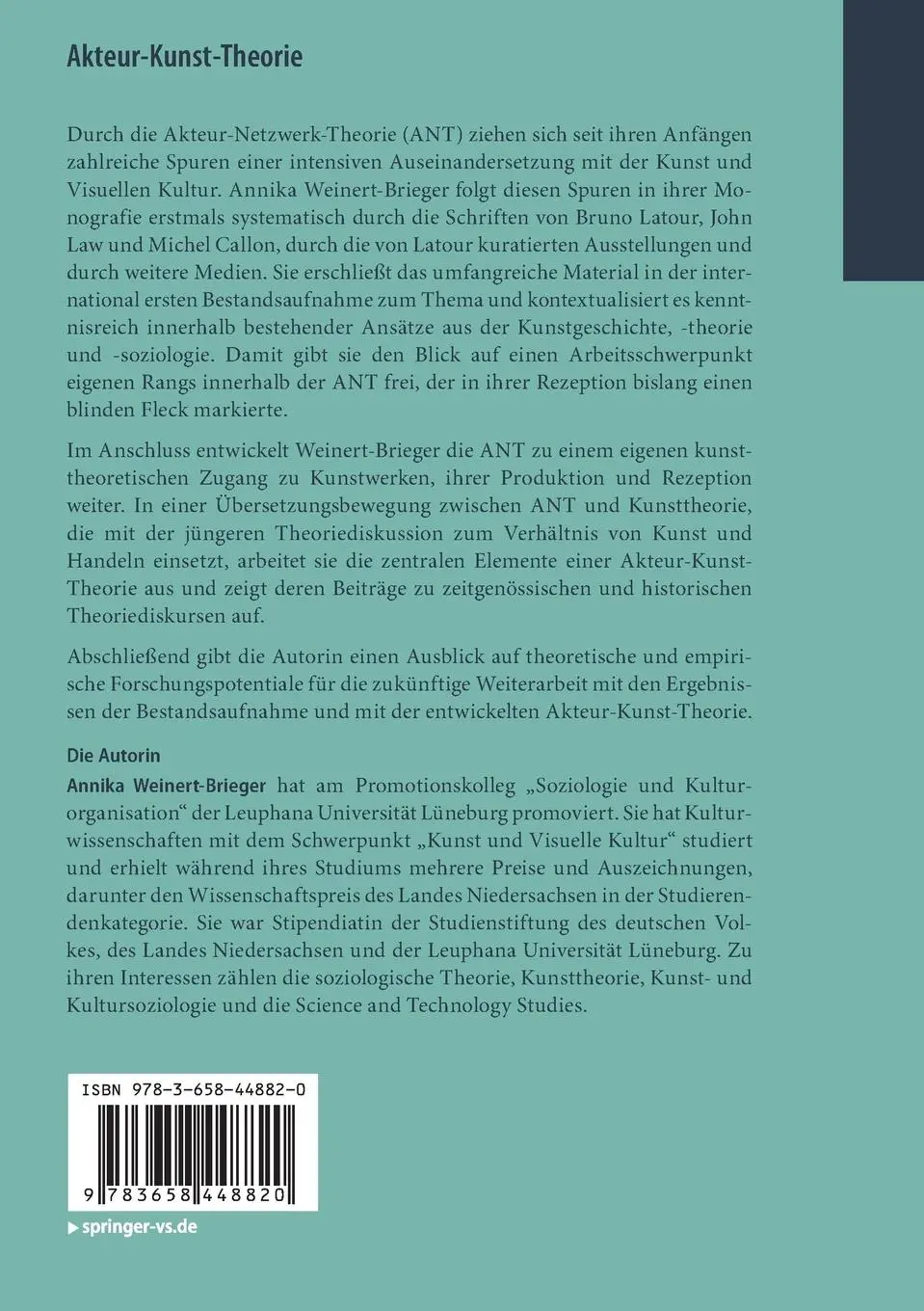 Rückseite: 9783658448820 | Akteur-Kunst-Theorie | Annika Weinert-Brieger | Taschenbuch | xiii