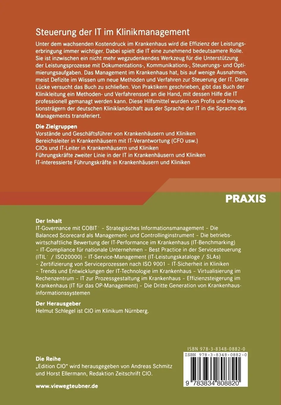 Rückseite: 9783834808820 | Steuerung der IT im Klinikmanagement | Methoden und Verfahren | Buch