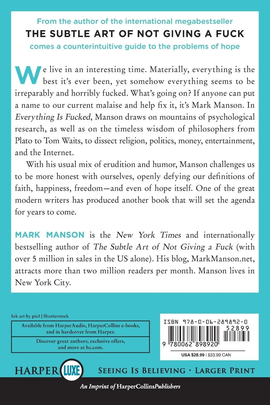 Rückseite: 9780062898920 | Everything Is F*cked LP | Mark Manson | Taschenbuch | Englisch | 2020