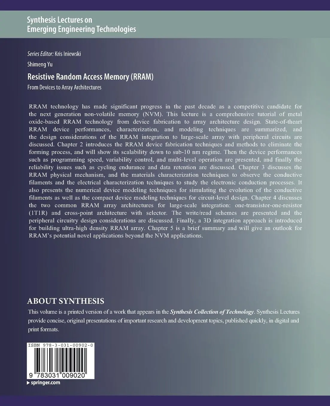 Rückseite: 9783031009020 | Resistive Random Access Memory (RRAM) | Shimeng Yu | Taschenbuch | vii