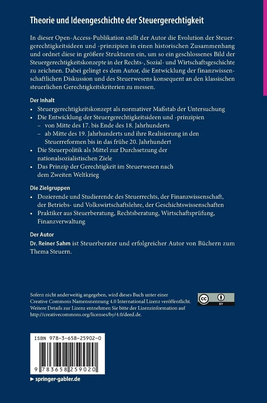 Rückseite: 9783658259020 | Theorie und Ideengeschichte der Steuergerechtigkeit | Reiner Sahm