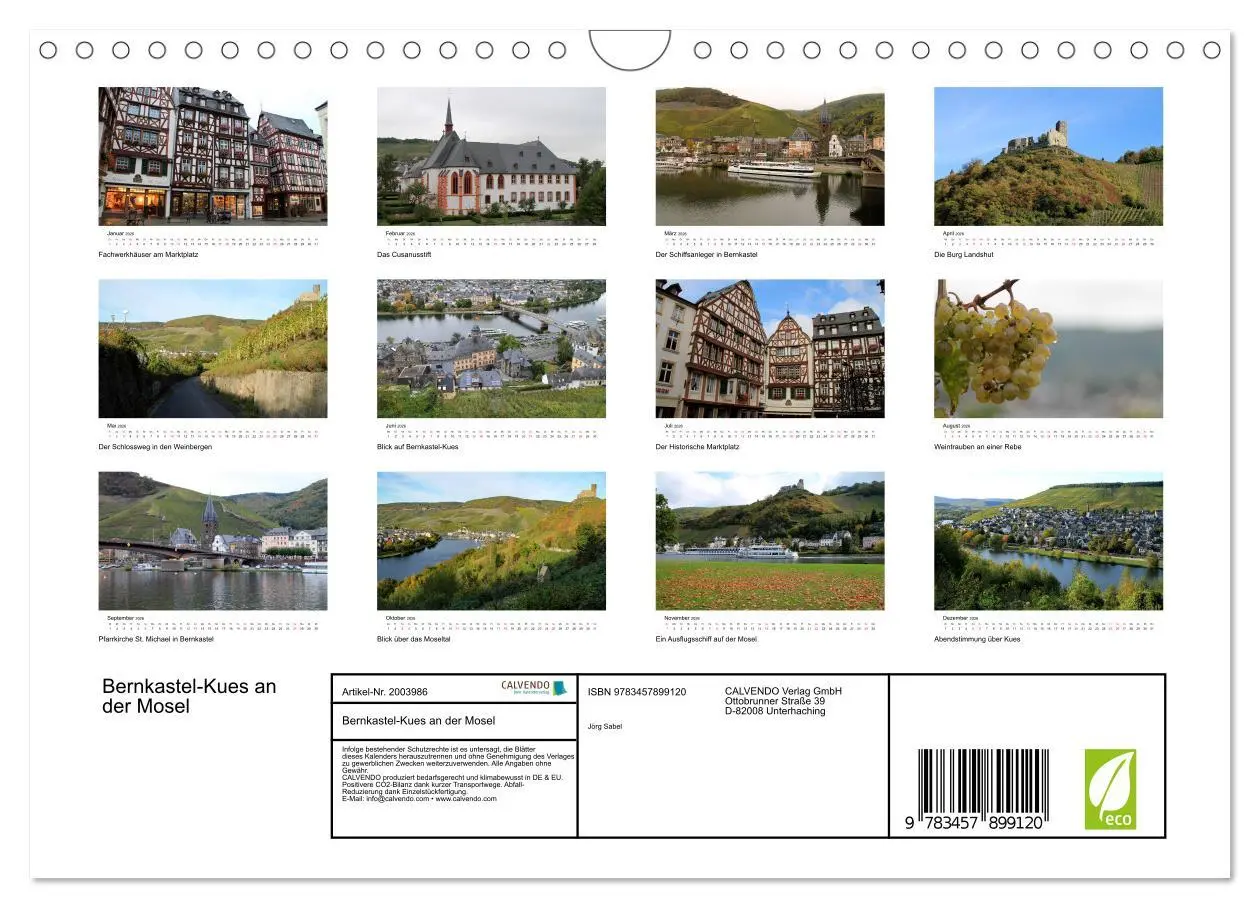 Bild: 9783457899120 | Bernkastel-Kues an der Mosel (Wandkalender 2026 DIN A4 quer),...