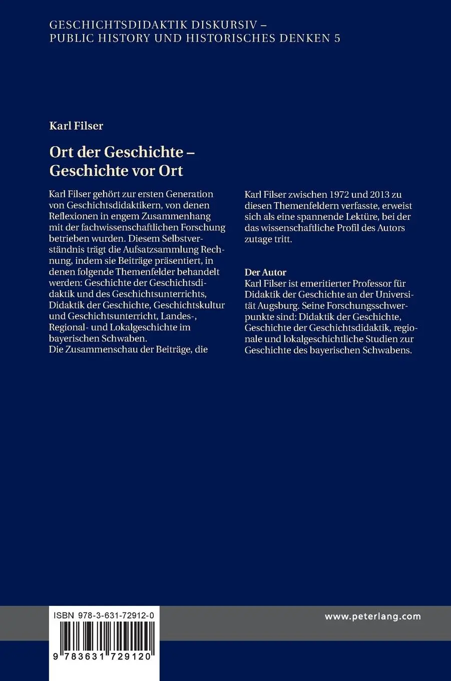 Rückseite: 9783631729120 | Ort der Geschichte - Geschichte vor Ort | Karl Filser | Buch | Deutsch