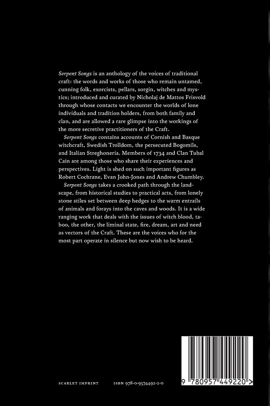 Rückseite: 9780957449220 | Serpent Songs | An Anthology of Traditional Craft | Frisvold | Buch