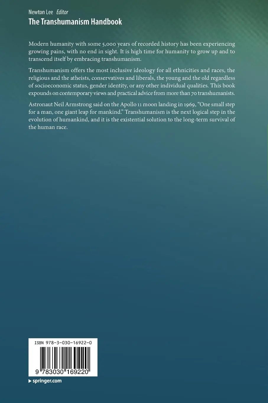 Rückseite: 9783030169220 | The Transhumanism Handbook | Newton Lee | Taschenbuch | xix | Englisch