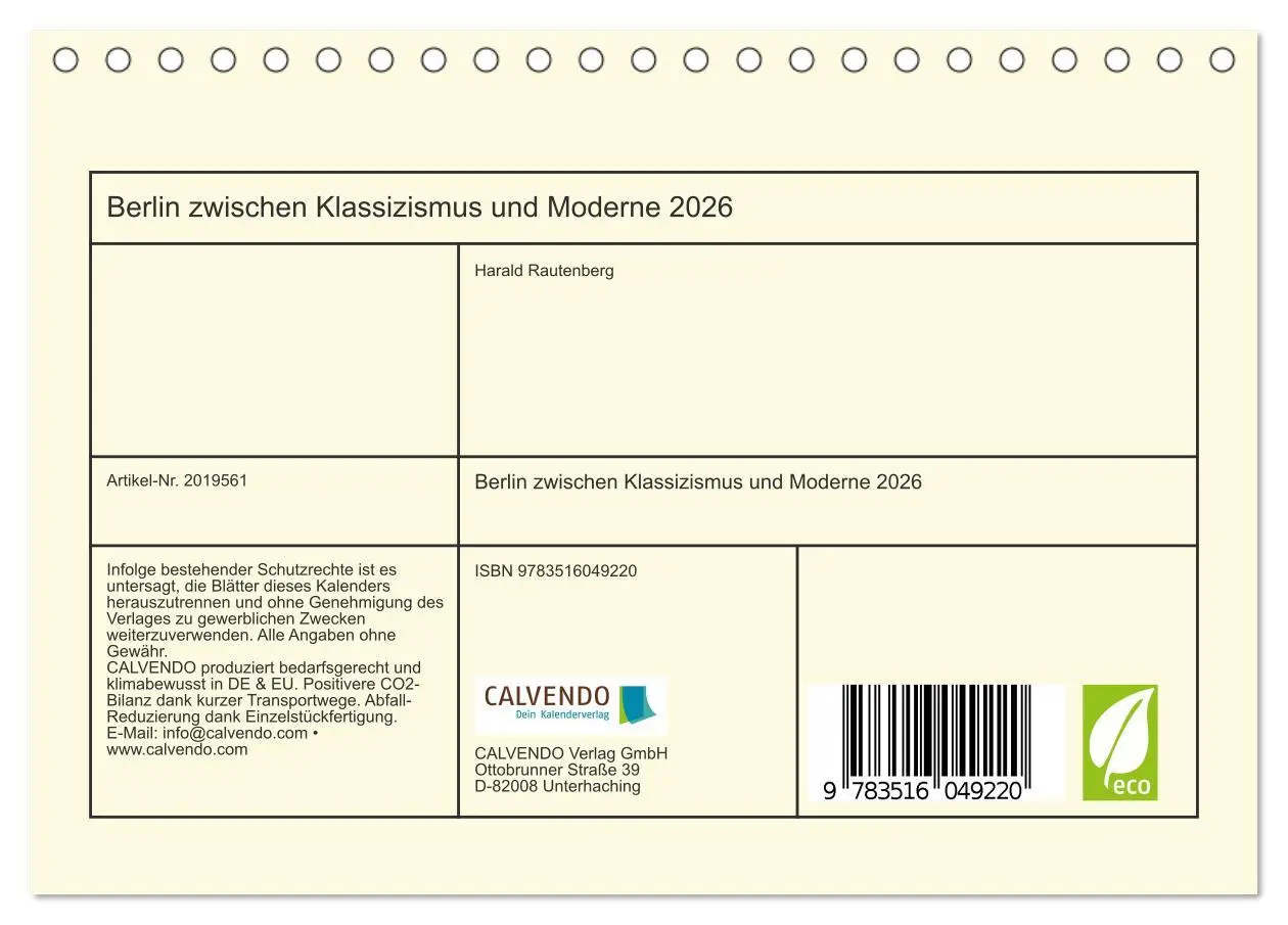 Bild: 9783516049220 | Berlin zwischen Klassizismus und Moderne 2026 (Tischkalender 2026...