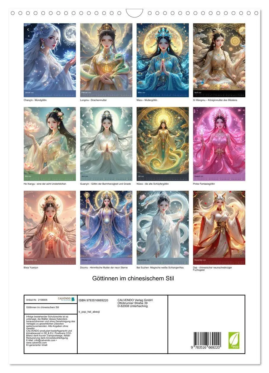 Bild: 9783516669220 | Göttinnen im chinesischem Stil (Wandkalender 2026 DIN A3 hoch),...