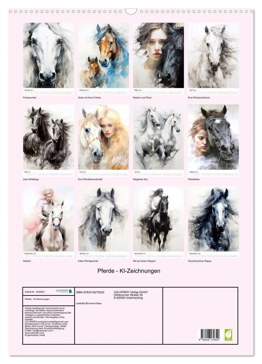 Bild: 9783516279320 | Pferde - KI-Zeichnungen (Wandkalender 2026 DIN A2 hoch), CALVENDO...