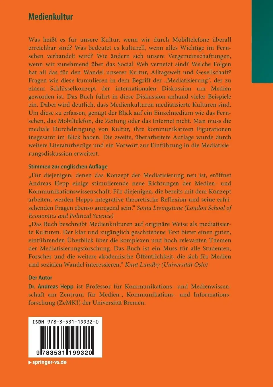Rückseite: 9783531199320 | Medienkultur | Die Kultur mediatisierter Welten | Andreas Hepp | Buch