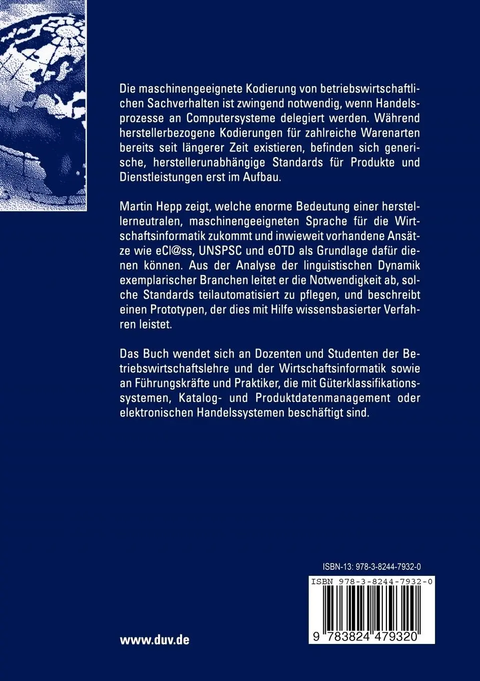 Rückseite: 9783824479320 | Güterklassifikation als semantisches Standardisierungsproblem | Hepp