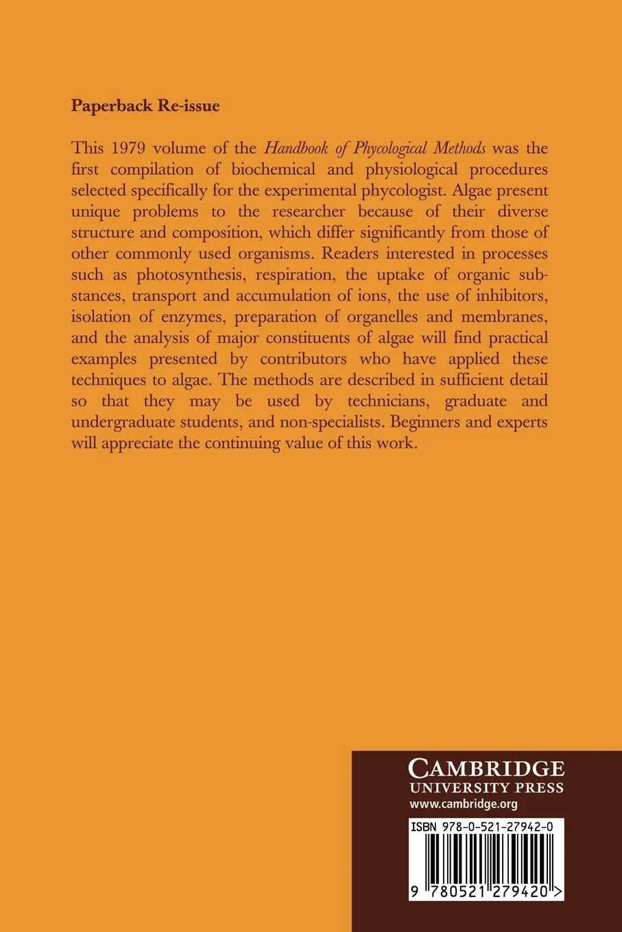 Rückseite: 9780521279420 | Handbook of Phycological Methods | Johan A. Hellebust (u. a.) | Buch