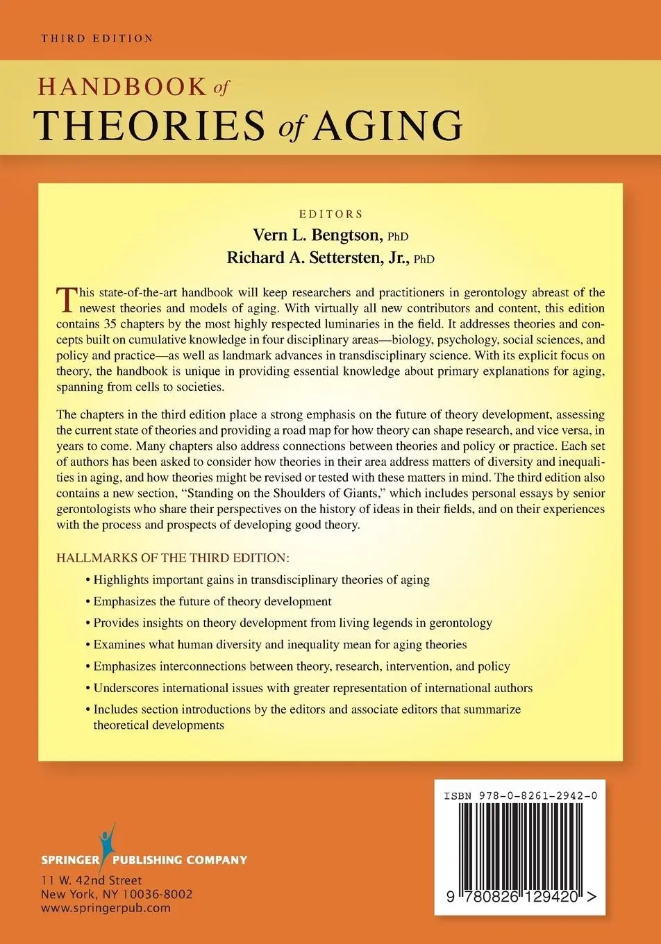 Rückseite: 9780826129420 | Handbook of Theories of Aging | Vern L. Bengtson (u. a.) | Taschenbuch