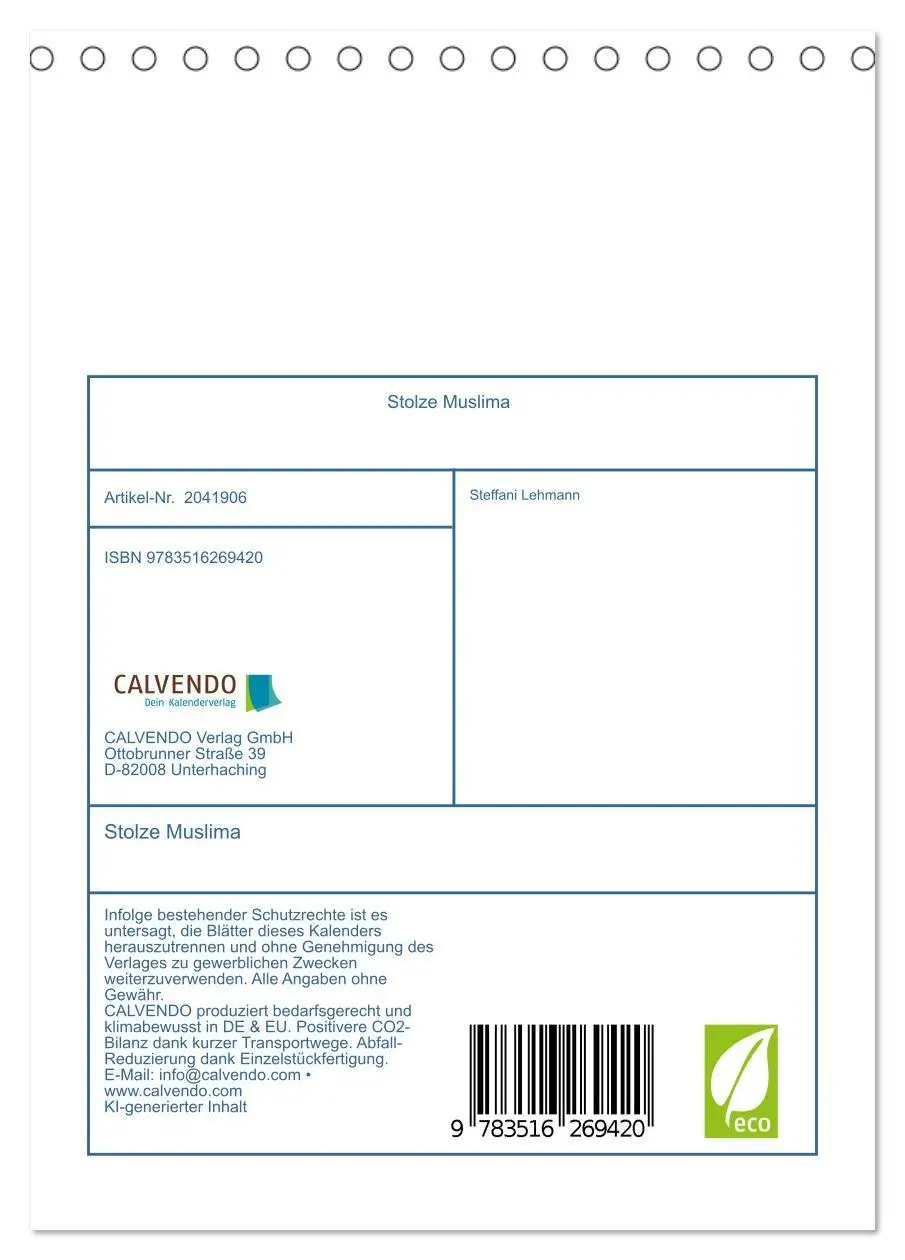 Bild: 9783516269420 | Stolze Muslima (Tischkalender 2026 DIN A5 hoch), CALVENDO...