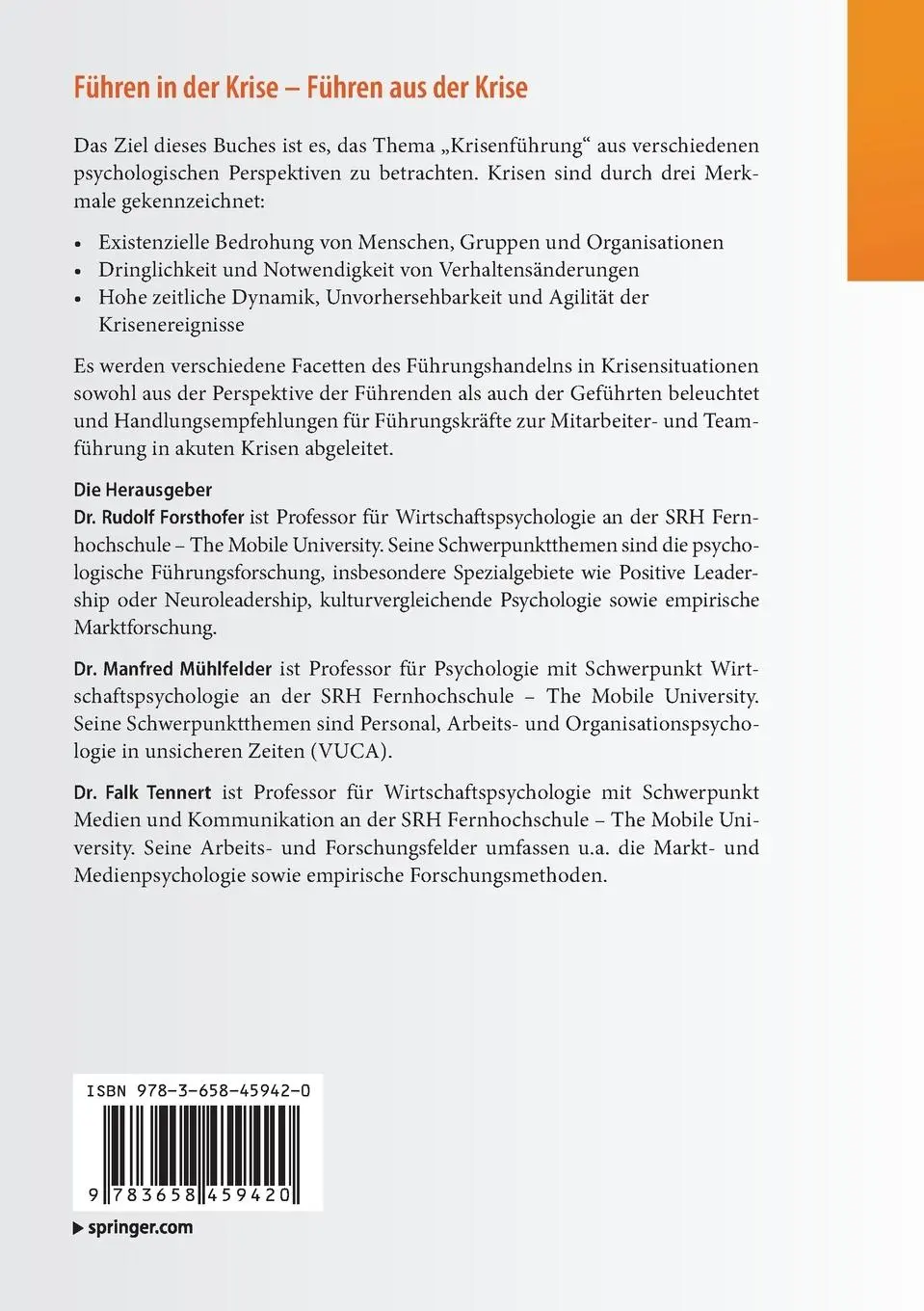 Rückseite: 9783658459420 | Führen in der Krise - Führen aus der Krise | Rudolf Forsthofer (u. a.)