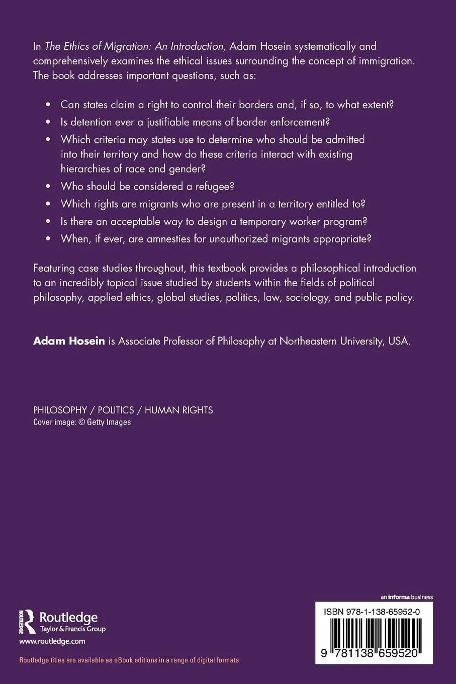 Rückseite: 9781138659520 | The Ethics of Migration | An Introduction | Adam Hosein | Taschenbuch