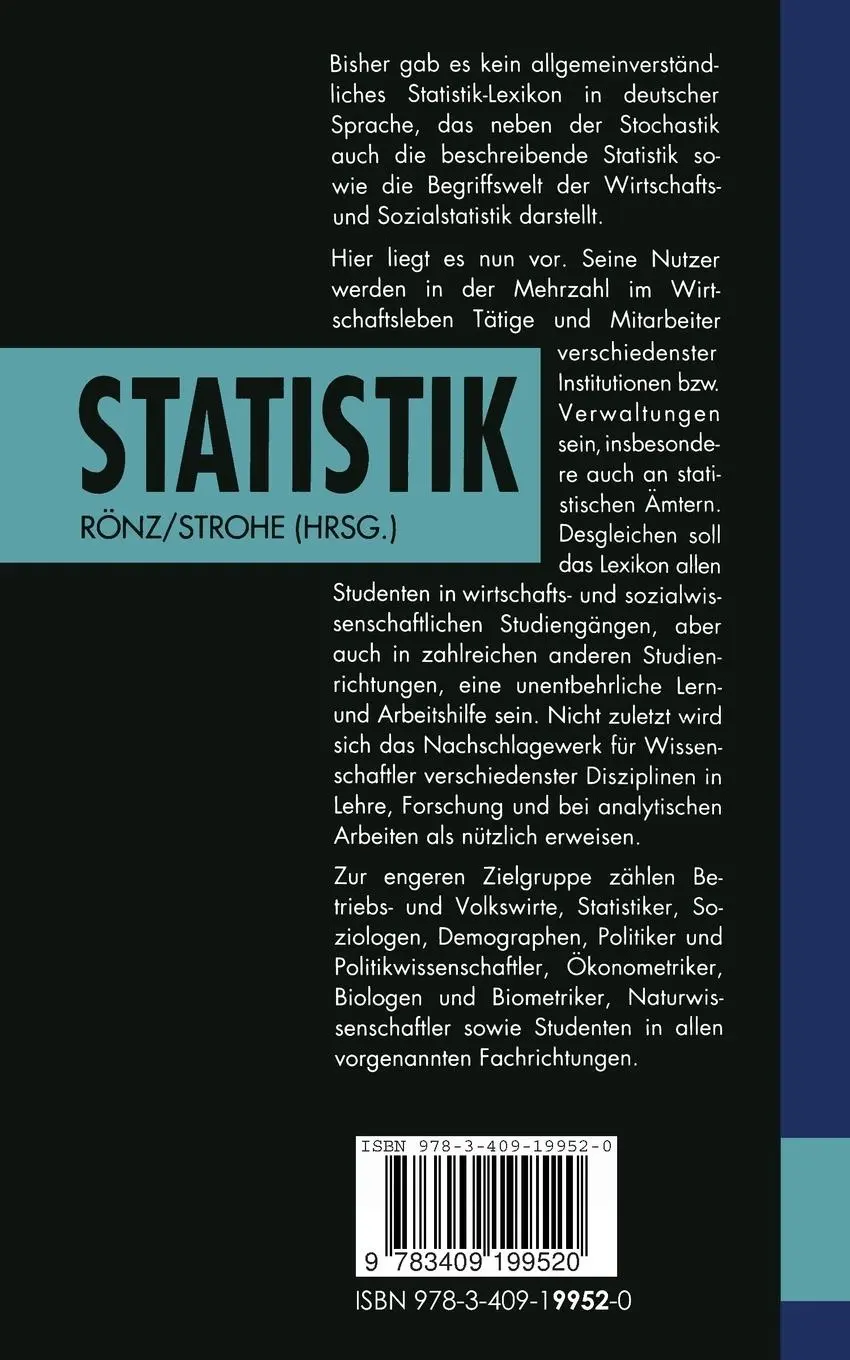 Rückseite: 9783409199520 | Lexikon Statistik | Hans Gerhard Strohe | Taschenbuch | vii | Deutsch