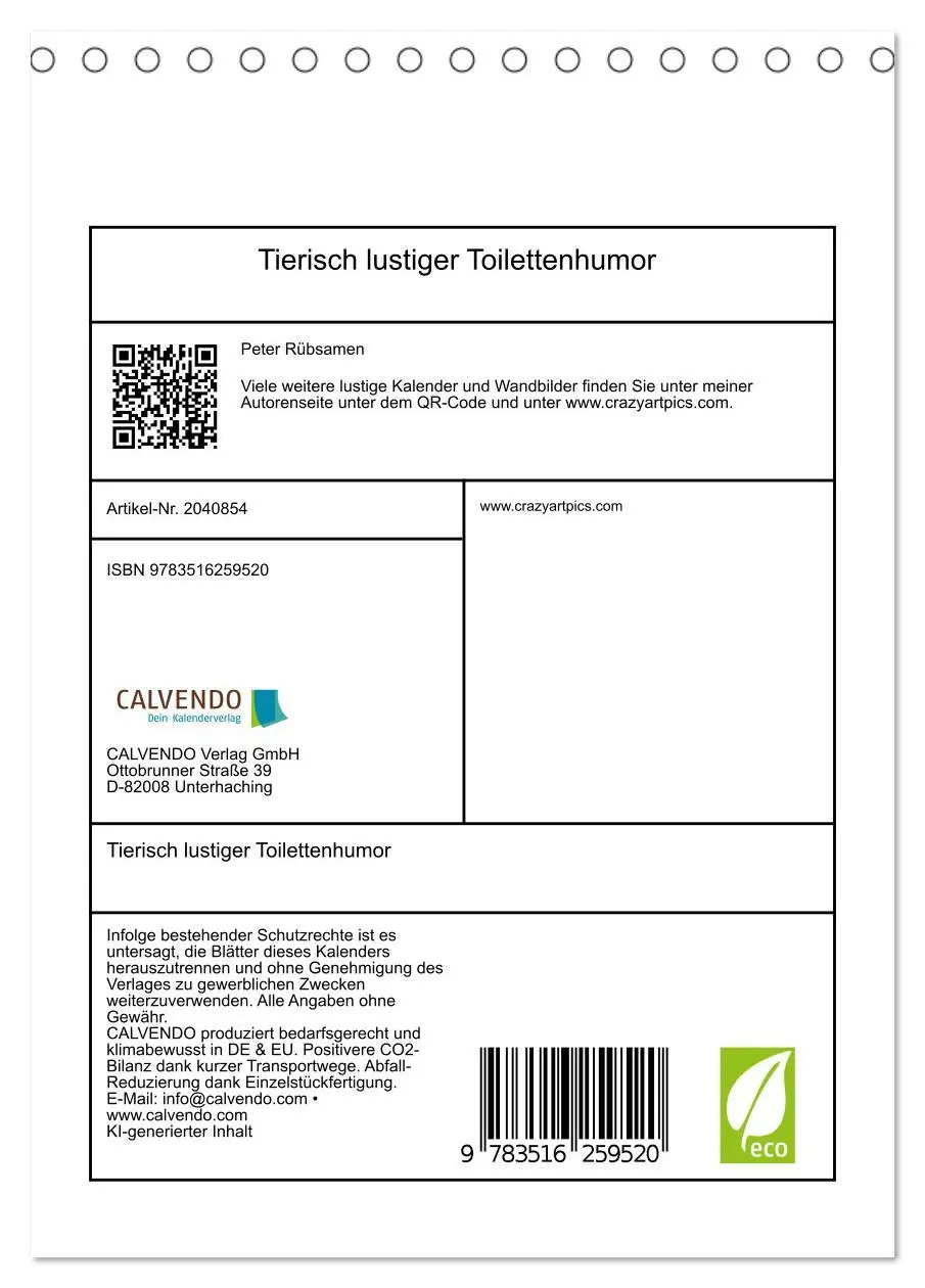 Bild: 9783516259520 | Tierisch lustiger Toilettenhumor (Tischkalender 2026 DIN A5 hoch),...