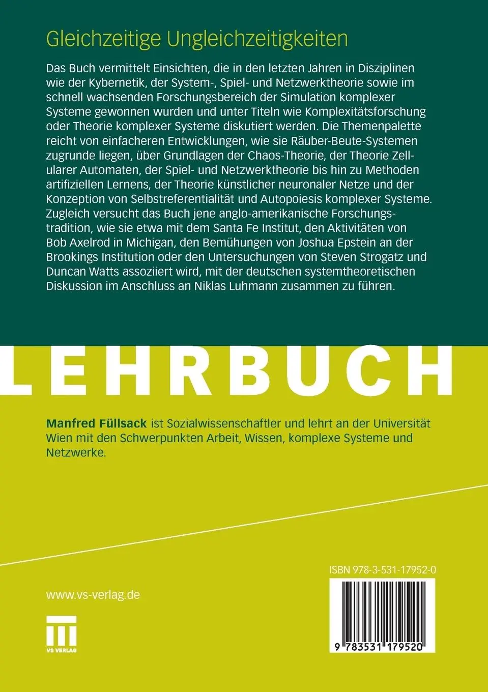 Rückseite: 9783531179520 | Gleichzeitige Ungleichzeitigkeiten | Manfred Füllsack | Taschenbuch