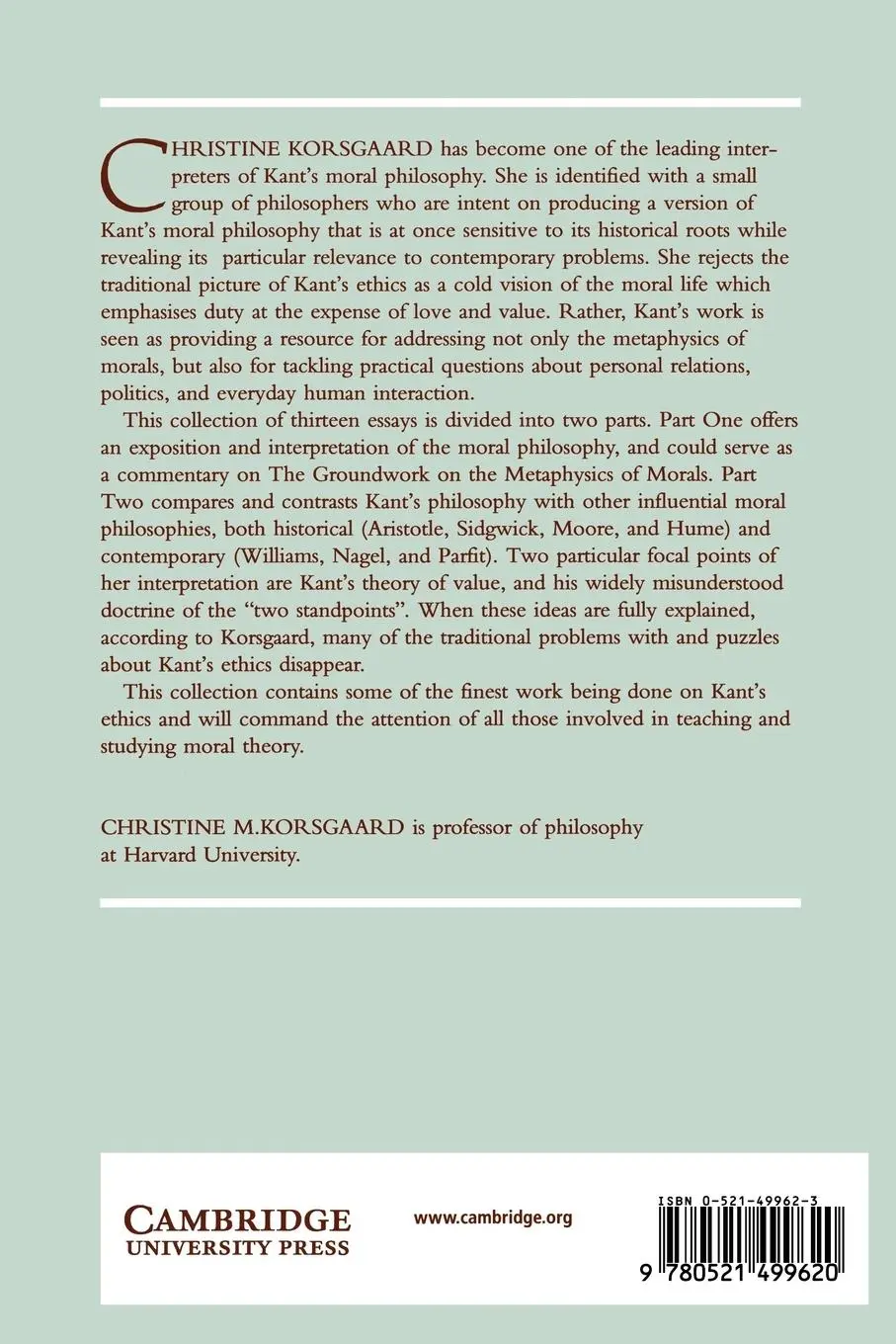 Rückseite: 9780521499620 | Creating the Kingdom of Ends | Christine M. Korsgaard | Taschenbuch