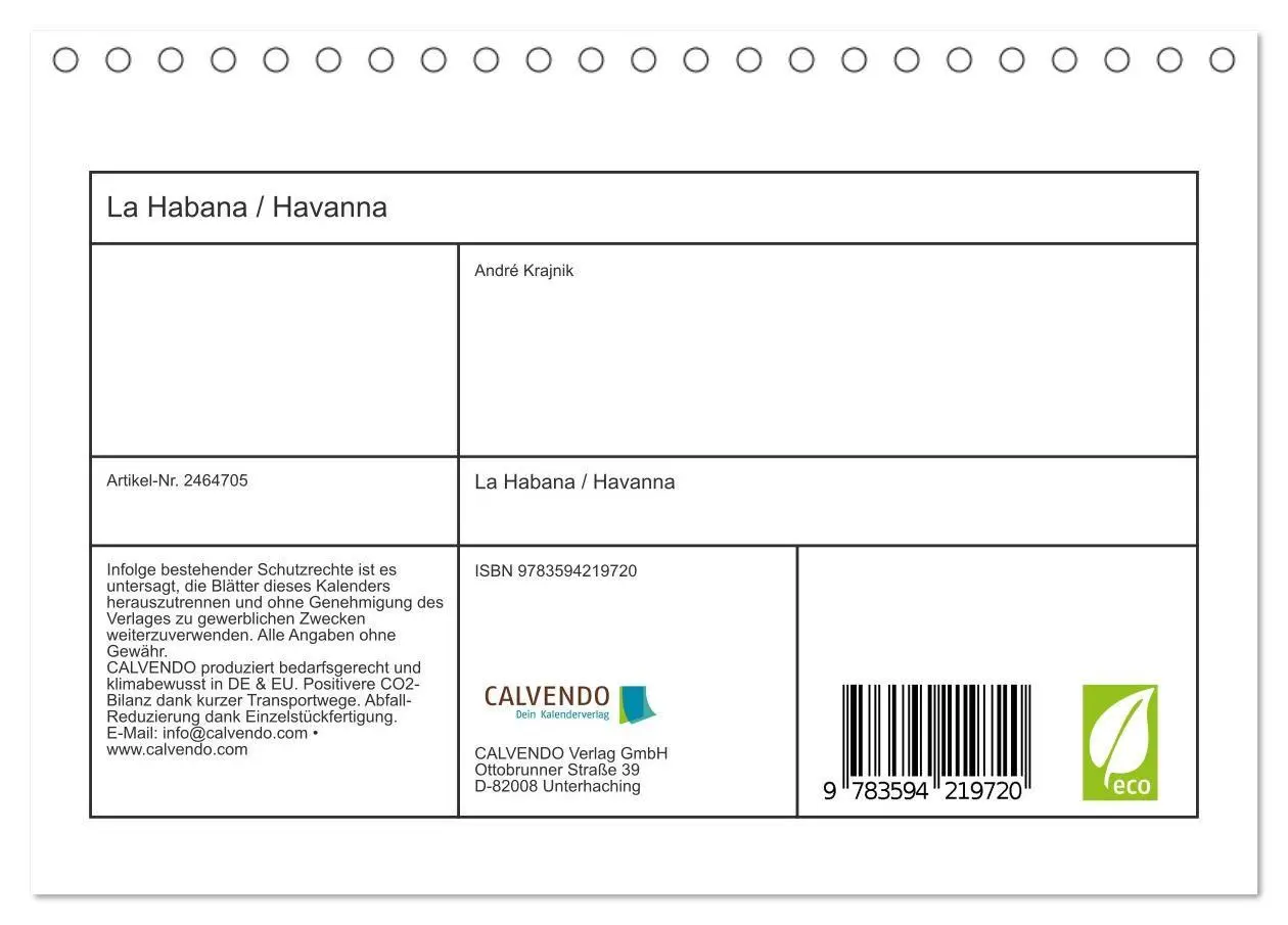 Bild: 9783594219720 | La Habana / Havanna (Tischkalender 2027 DIN A5 quer), CALVENDO...