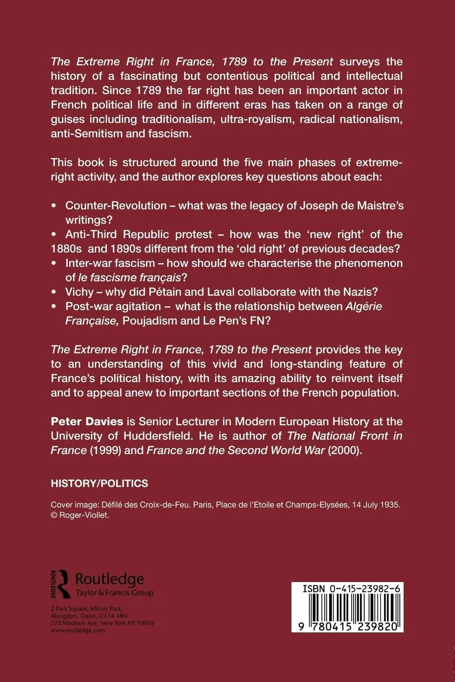 Rückseite: 9780415239820 | The Extreme Right in France, 1789 to the Present | Peter Davies | Buch