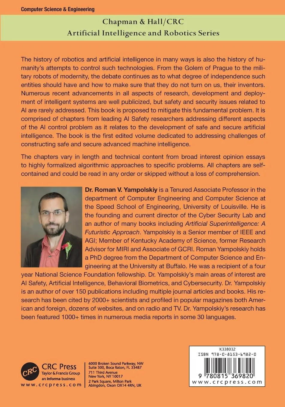 Rückseite: 9780815369820 | Artificial Intelligence Safety and Security | Roman V. Yampolskiy