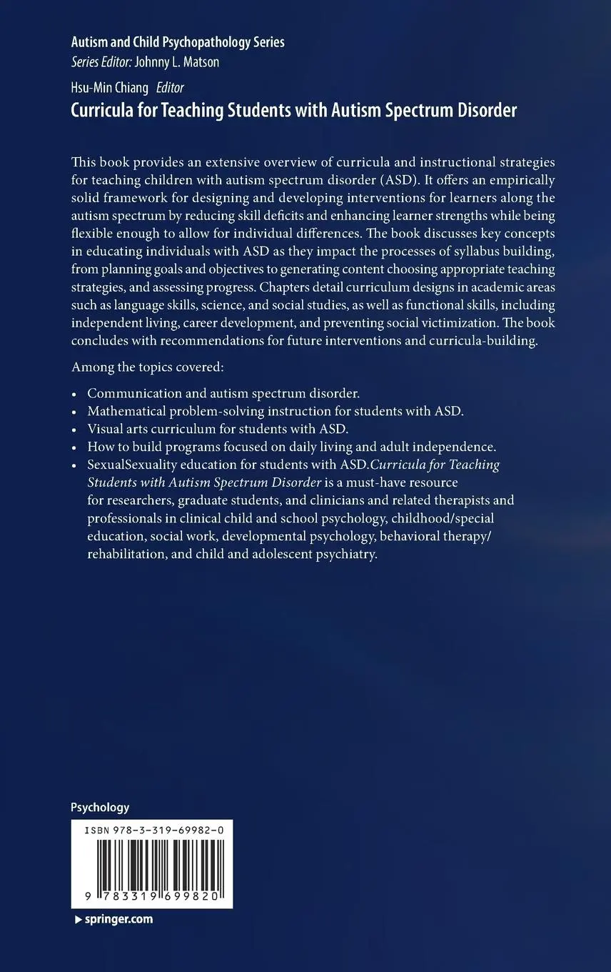 Rückseite: 9783319699820 | Curricula for Teaching Students with Autism Spectrum Disorder | Chiang