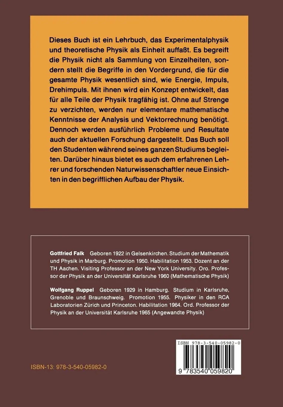 Rückseite: 9783540059820 | Mechanik Relativität Gravitation | Wolfgang Ruppel (u. a.) | Buch