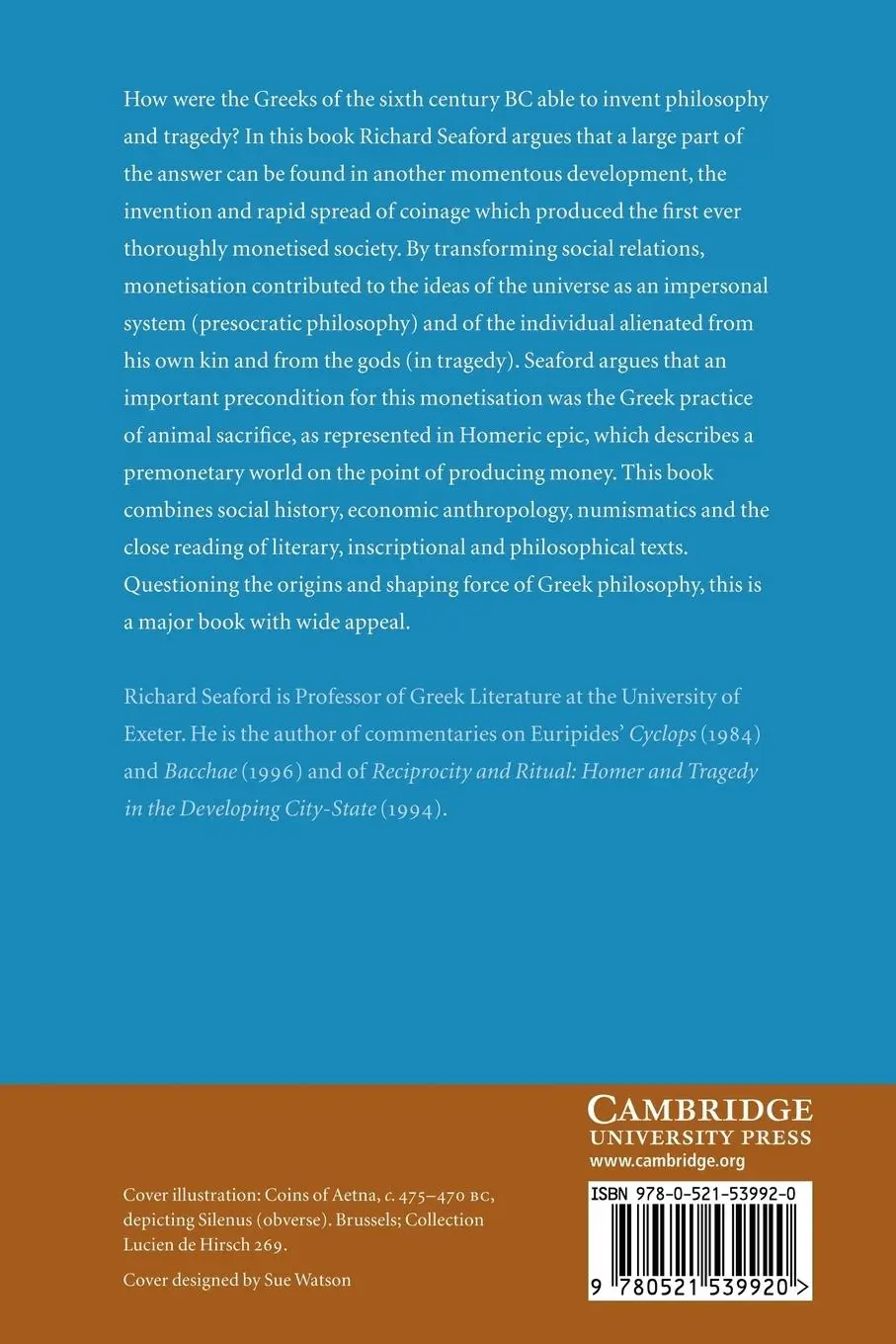 Rückseite: 9780521539920 | Money and the Early Greek Mind | Homer, Philosophy, Tragedy | Seaford