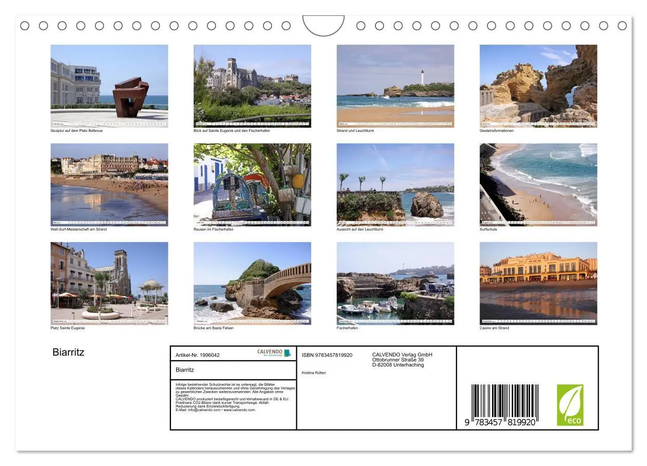 Bild: 9783457819920 | Biarritz (Wandkalender 2026 DIN A4 quer), CALVENDO Monatskalender