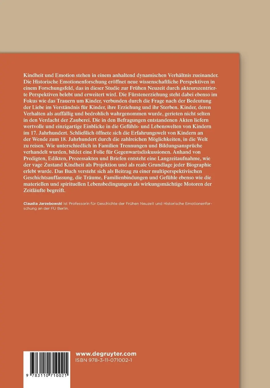Rückseite: 9783110710021 | Kindheit und Emotion | Claudia Jarzebowski | Taschenbuch | IX | 2020