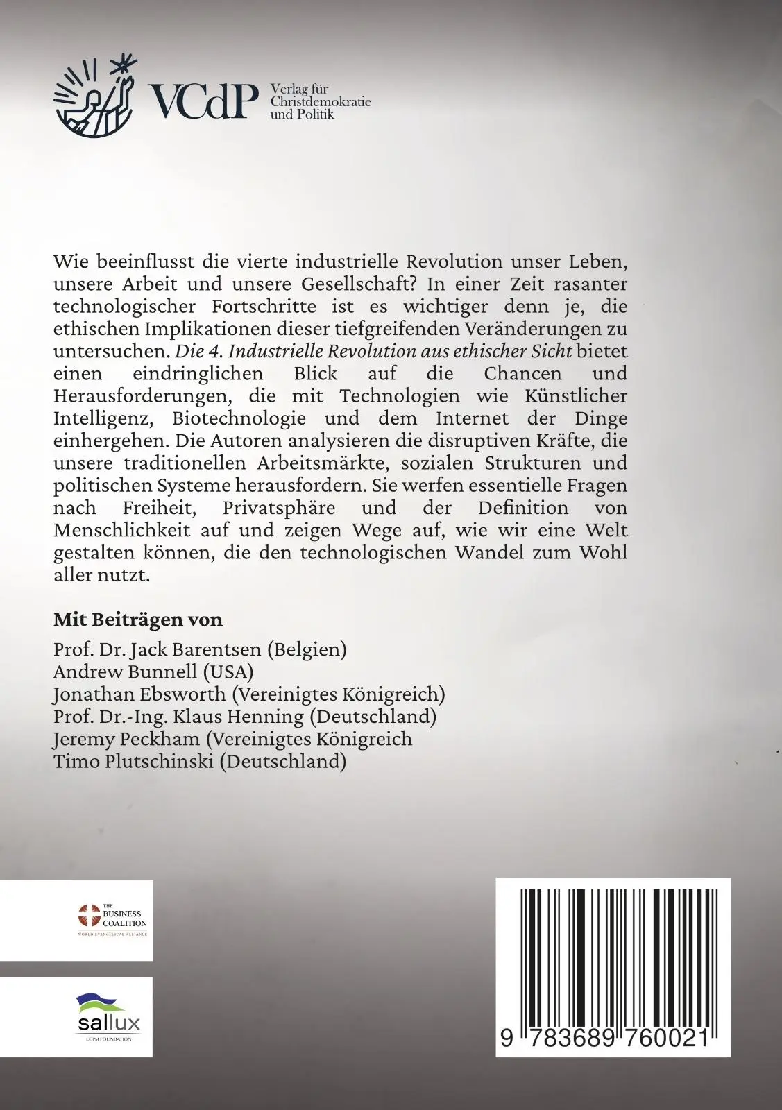 Rückseite: 9783689760021 | Die 4. Industrielle Revolution aus ethischer Sicht | Barentsen (u. a.)