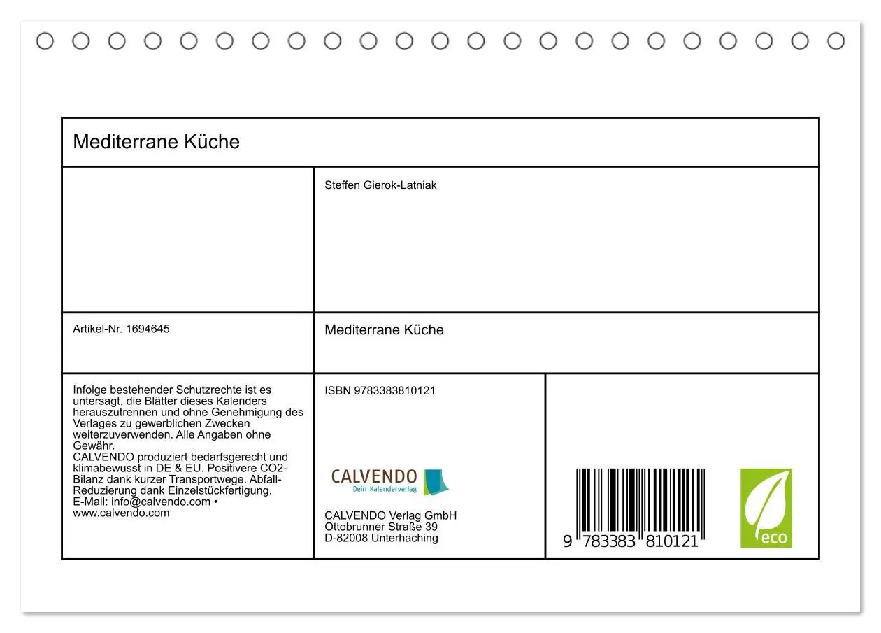 Bild: 9783383810121 | Mediterrane Küche (Tischkalender 2025 DIN A5 quer), CALVENDO...