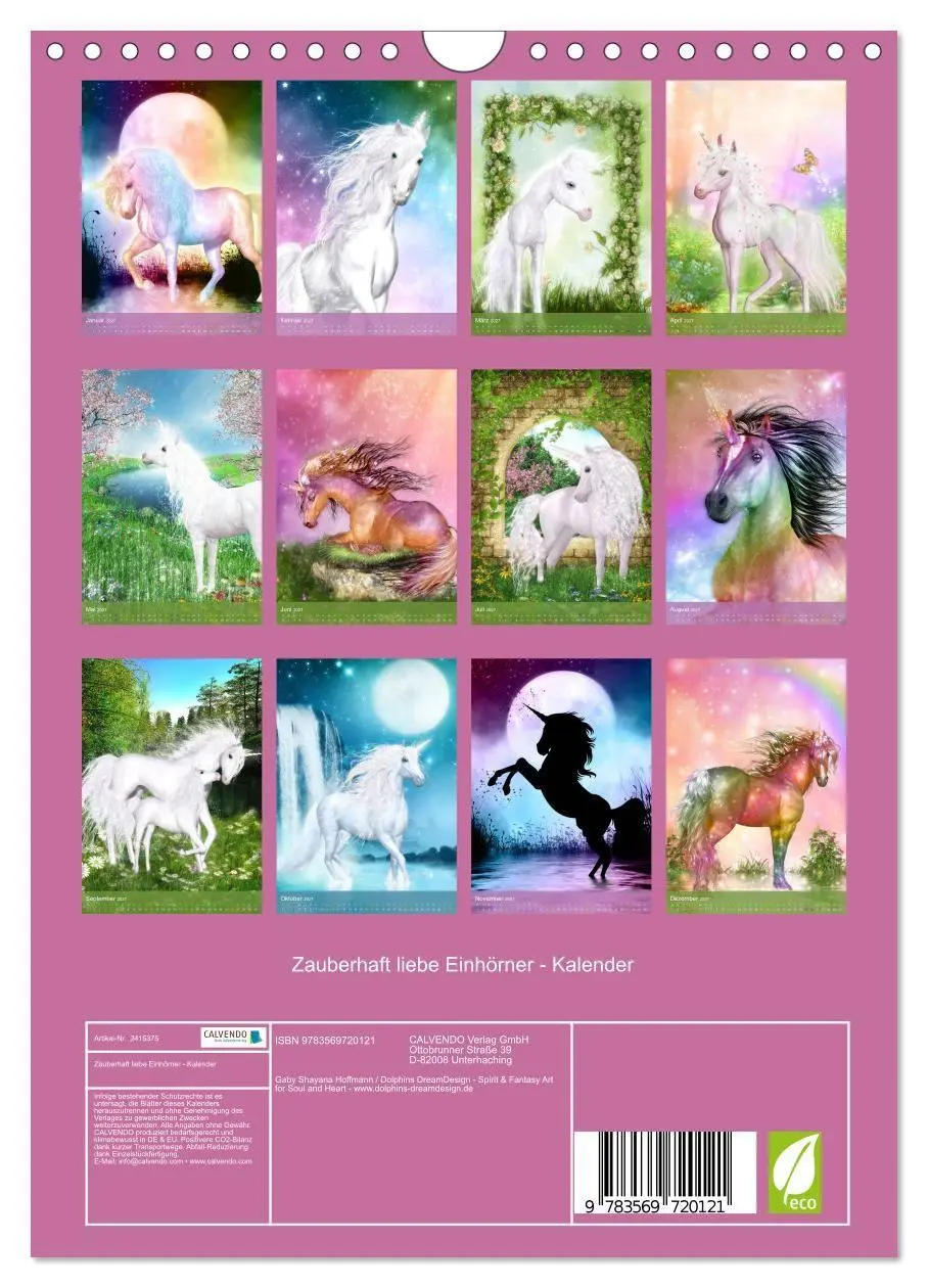 Bild: 9783569720121 | Zauberhaft liebe Einhörner - Kalender (Wandkalender 2027 DIN A4...
