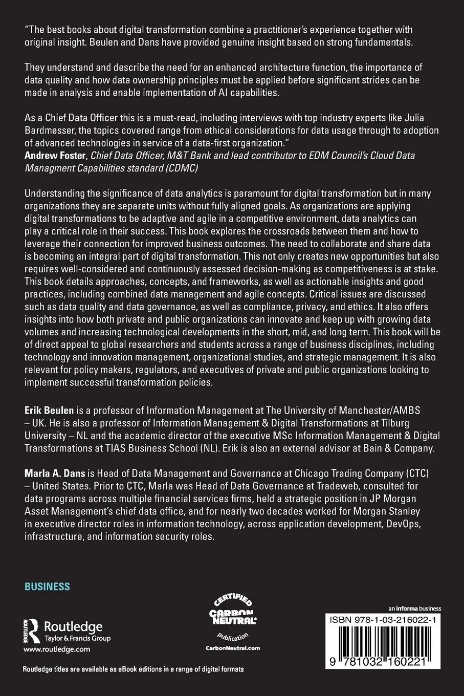 Rückseite: 9781032160221 | Data Analytics and Digital Transformation | Erik Beulen (u. a.) | Buch