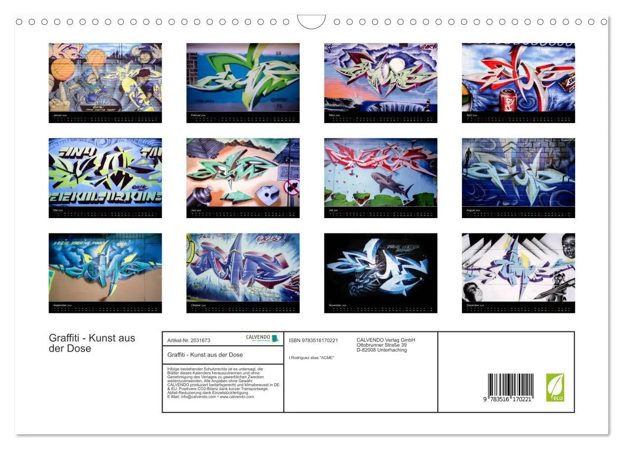 Bild: 9783516170221 | Graffiti - Kunst aus der Dose (Wandkalender 2026 DIN A3 quer),...
