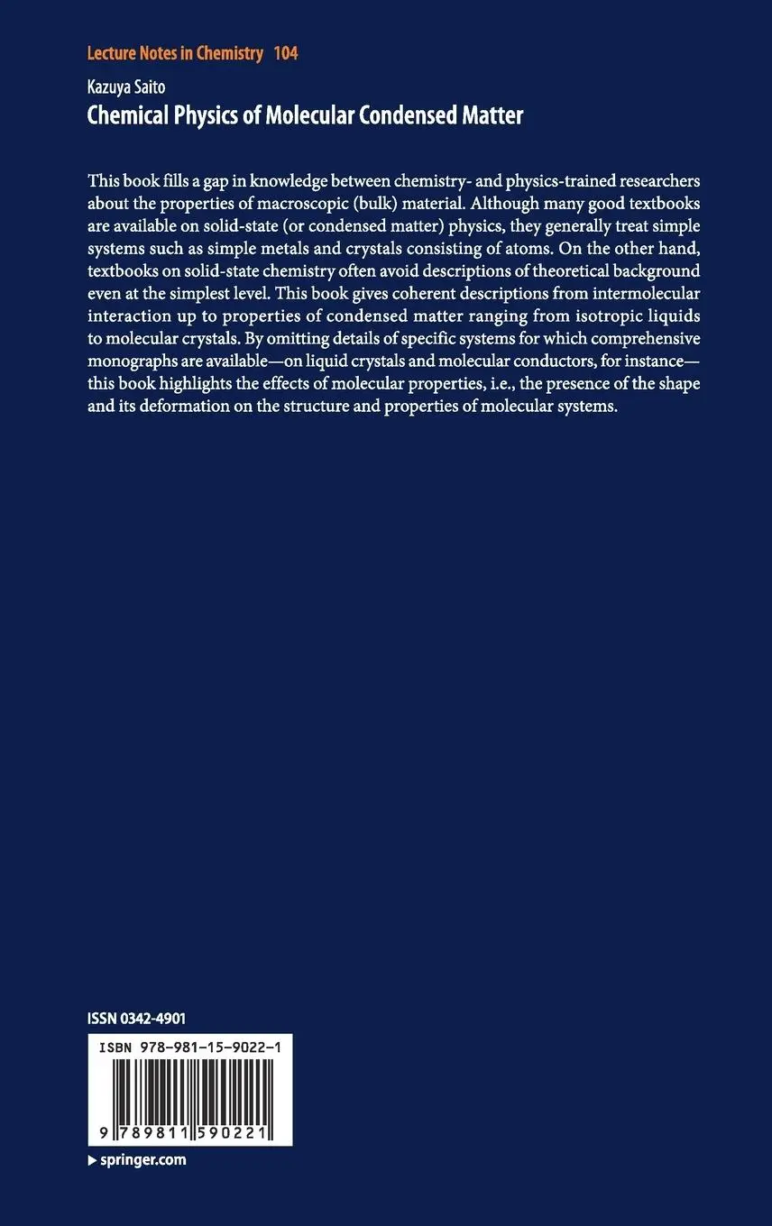 Rückseite: 9789811590221 | Chemical Physics of Molecular Condensed Matter | Kazuya Saito | Buch